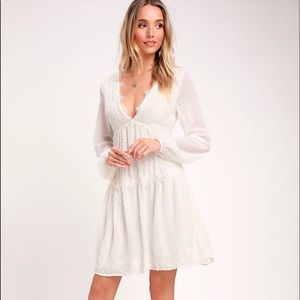 Wistful Moment White Swiss Dot Long Sleeve Dress